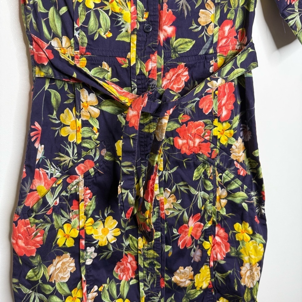 Marissa Webb Multi Floral Printed Puff Sleeve Shirt Dress Size 2 Navy Blue - Picture 6 of 11